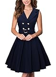 Miusol Women's Retro V Neck Navy Style Lapel Sleeveless Bridesmaid Swing Dress
