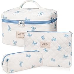 3PC Makeup Bag Set, Quilted Makeup Bag, Large