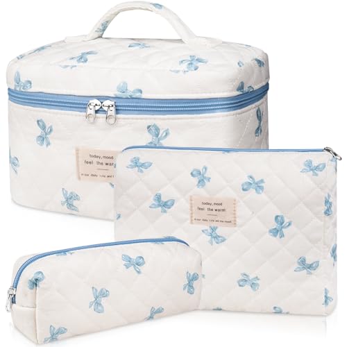 3PC Makeup Bag Set, Quilted Makeup Bag, Large