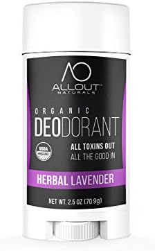 All Out Naturals Organic Deodorant, Best Natural Deodorant for Women and Men, For Sensitive Skin, Aluminum Free, Vegan, Non Toxic, 2.5 oz Stick (Herbal Lavender)