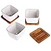 Winlyn 3.3 Inch White Ceramic Contemporary Square Design Succulent Plant Pot/Cactus Plant Pot with Bamboo Tray - Pack of 3