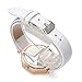 Top Plaza Women Fashion White PU Leather Wrist Watch Rhombus Rhinestone Rose Gold Case Non Scale Analog Quartz Watch