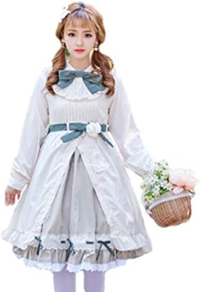 Pomm Wien Lolita dress maid costume French long dress for women (L (Asia Size), White)