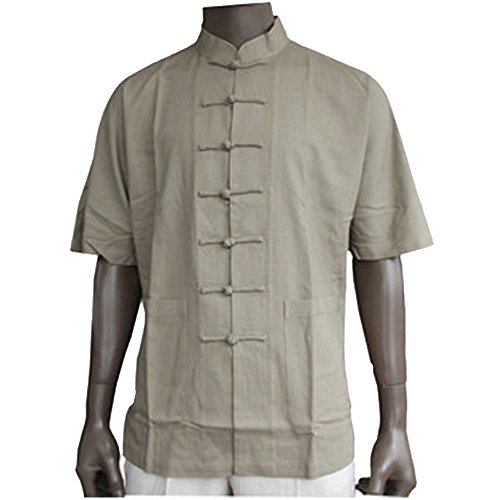 FangNer Men's Short Sleeves Slim Fit Black Chinese Style Tang Suit Shirts