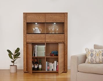 Baumhaus Olten Oak Low Glass Display Cabinet With Led Lighting