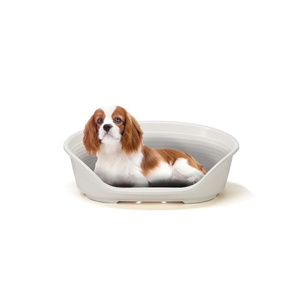 Ferplast Cat Bed, Plastic Dog Bed Medium, Ventilation Holes and Non-Slip Rubber Feet for Added Stability 70,5 x 52 x h. 23.5 cm. White