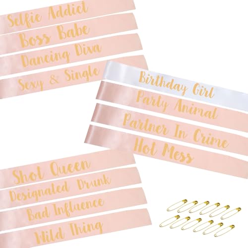 Lowercase Letters 11 Pieces Pink With 1 Piece White Sashs Gold Text Style