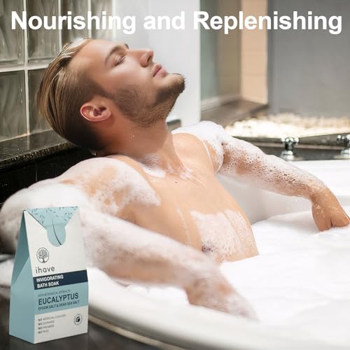 IHAVE EPSOM SALT & DEAD SEA SALT BATH SOAK WITH EUCALYPTUS ESSENTIAL OILS, PORTABLE BATH SALTS UNIQUE SPA GIFTS FOR HIM, IDEAL ANNIVERSARY, BIRTHDAY GIFTS FOR MEN, DAD, HUSBAND, BOYFRIEND, BROTHER