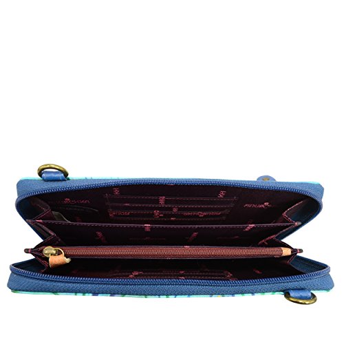 Anuschka Hand Painted Leather Women's Zip Around Rfid Crossbody Clutch | Jeweled Plume - Thumbnail 2