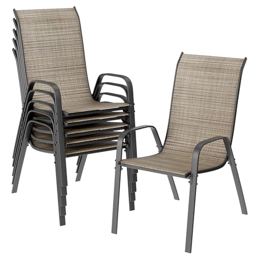 Sedia da giardino impilabile, da campeggio, impilabile, con schienale alto, in acciaio textilene, per giardini, cortili balconi ristoranti 150 kg portata: 54 x 69 x 93 cm 6pcs Lino marrone