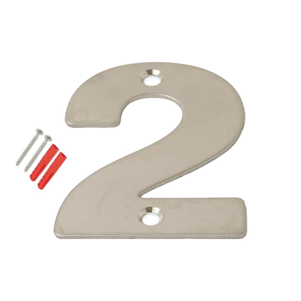 SISI UK® Stainless Steel Front House Door Numbers with Brushed Finish Large 6'' with fixings (Number 2)