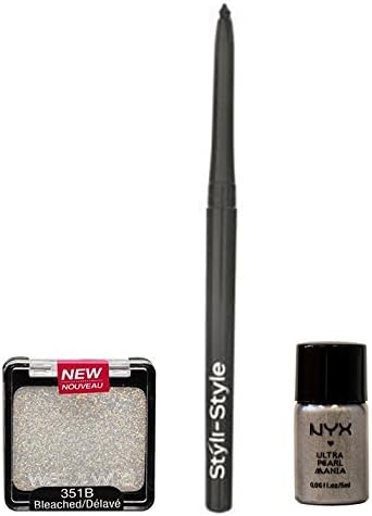 KIXTI 3 Pcs: Styli-Style Line &amp; Seal 24 Twist for Eyes 170 Black and WET N WILD Color Icon Glitter Single - Bleached and NYX Loose Pearl Eye Shadow, Silver