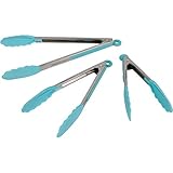 Aqua Sky Silicone Cooking Tongs - Set Of 3 Kitchen Locking Tongs-7,9,12