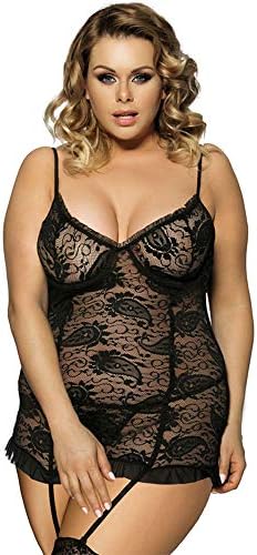 YCWY Women's Plus Size Lingerie Sets, Hollow Out Lace underwear Sexy Lingerie Women Mini Underwear Ladies 2 Piece,Black,2XL