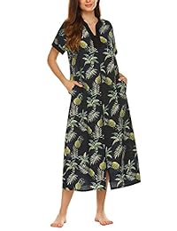 luxilooks bata para mujer con cremallera frontal para el hogar, cuello en V, manga corta, ropa de dormir floral con bolsillos S-XXL