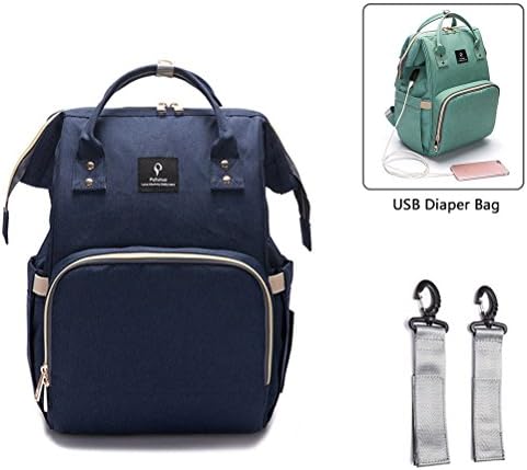 Nappy Changing Backpack with USB Charging Port, YIMOJI Multi-Function Waterproof Baby Diaper Bag Mom and Dad Travel Backpack Nappy Bag with Stroller Straps, Insulated Pockets (Deep Blue)