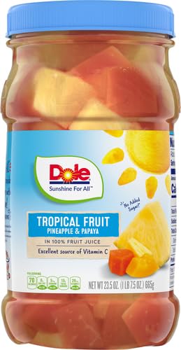 DOLE TROPICAL FRUIT IN 100% FRUIT JUICE WITH PINEAPPLE & PAPAYA, 23.5 OZ RESEALABLE JAR