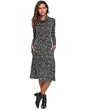 Womens Cowl Neck Long Sleeve Lightweight Sweater Dress w/pockets