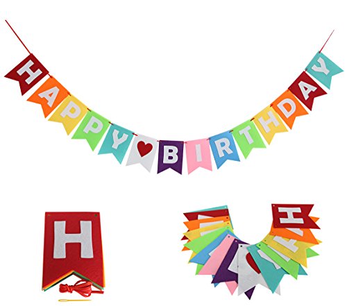 Birthday Decorations,Happy Birthday Banner, Stylish Colorful Birthday Bunting Sign, Birthday Party Supplies