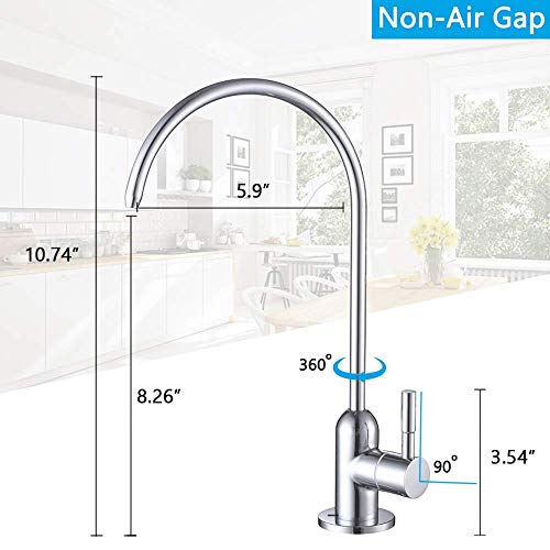ESOW Kitchen Drinking Water Faucet, 100% Lead-Free Kitchen Water Filter Faucet Fits most Reverse Osmosis Units or Water Filtration System Non-Air Gap, Stainless Steel 304 Body Polished Chrome Finish - Thumbnail 6