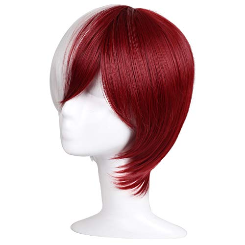 Fantalook Short Half Silver White Half Red Cosplay Wig Import It All