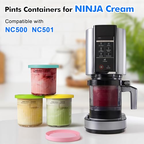 Hejo 4 Pieces Containers for Ninja Creami Deluxe Pints, 680ml Ice Container for NC500 NC501 Series, Ice Cream Container with Lid for Ninja Ice Cream Maker, Accessories for NinjaCreami Ice Cream