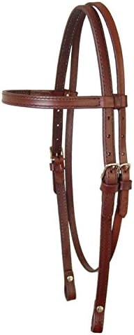 Circle Y Chicago Screw End Smooth Browband Headstall - Equestrian Leather Stainless Steel Hardware Horse Headstall with Plain Browband, 5/8" Width