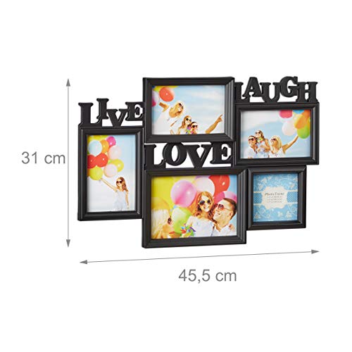 Relaxdays Live Love Laugh Multi Photo Frame, Plastic, Black, 31 x 45.5 x 2 cm