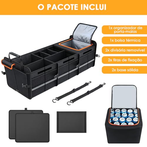 Organizador Multiuso Carro Viagen Grande Impermeável Caixa Organizadora Porta Mala Dobrável com 3 Compartimento Bolsa Térmica Caixa Armazenamento Carro SUV MPV Caminhão Van Caminhonete