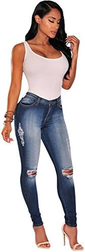 Sejian Women Knee Ripped Skinny Denim Distressed Fashion Ripped Boyfriend Jeans Women Jeans Pants (XXXL, Denim)