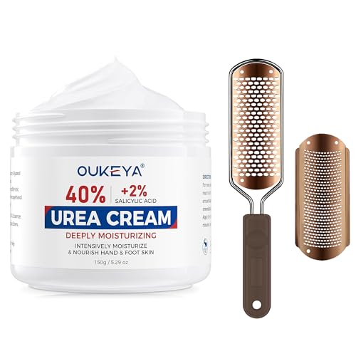OUKEYA Urea Cream 40% Plus 2% Salicylic Acid for Feet Maximum Strength with 304 Stainless Steel Foot Scrubber Callus Remover for Feet