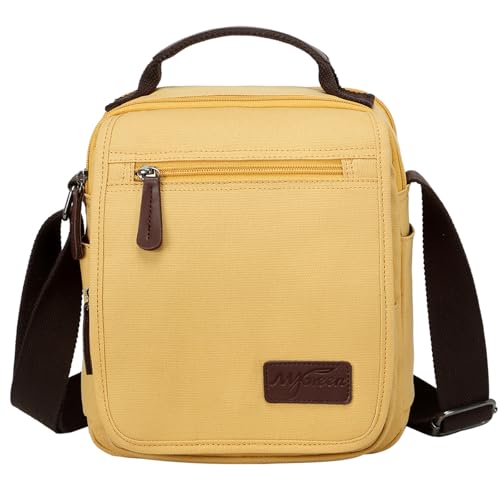 mygreen Small Canvas Crossbody Shoulder Bag Messenger Bag Work Bag, Yellow, S, Messenger Bag for Men, Canvas Crossbody Shoulder Bags