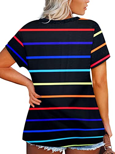 WOMENS PLUS SIZE TOPS SUMMER NOTCH NECK STRIPED SHIRT WOMEN SEXY TUNIC YH001 2XL