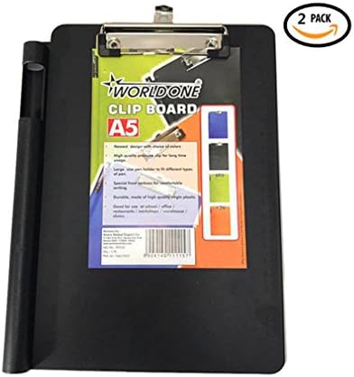 A5 (9"x 6") ABS Plastic Clipboard Clip Hardboard Tablet File Clip with Scale (cm) work on restaurants/workshops/warehouse/clinics (Black)(Pack of 2)