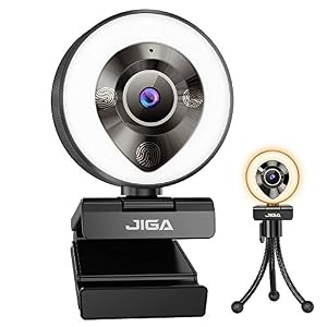 JIGA 1080P Webcam with Microphone, HD Webcam with Light, Streaming Camera for PC,USB Camera, Adjustable Brightness,Fast…