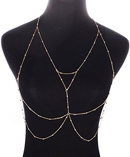 FIONUSUM Fashion Body Necklace Bra Chain Chest Waist Shiny Sexy Bikini Bra Pendant Necklace Gold for Women