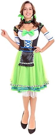 PINSE German Oktoberfest Cute Beer Girl Dirndl Dress (XL, Blue)