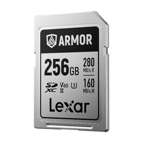 Lexar ARMOR SILVER PRO SD Card 256GB, UHS-II SD Memory Card, Stainless Steel, C10, U3, V60, 6K UHD Video, up to 280MB/s Read, 160MB/s Write, SDXC Card for DSLR/Camera/Photographer/Videographer