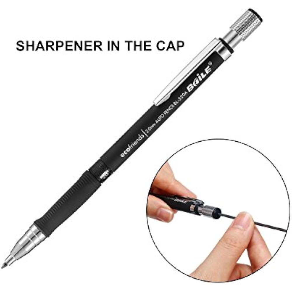 3 Pieces 2.0 Mm Mechanical Pencil With Cases Lead Refills Color And