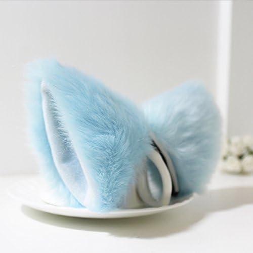 Lolita Anime Cosplay Costume Fluffy long fur Party Neko Cat ears Hair clip (Light Blue)