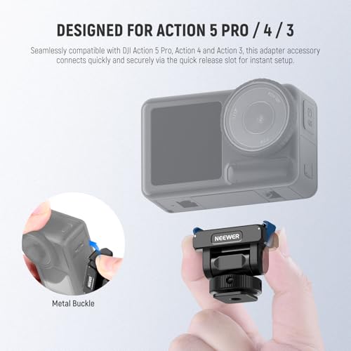 NEEWER Mount Adapter for Action 5 Pro Magnetic Quick Change 160° Tilt Action Camera Adapter Mount with Cold Shoe 1/4 Inch Thread for DJI Osmo Action 5 Pro Action 4 Action 3 AC012