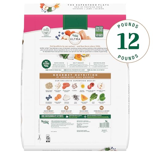 NUTRO ULTRA ADULT SMALL BREED DOG FOOD DRY RECIPE, DRY DOG FOOD FOR SMALL DOGS, CHICKEN, LAMB AND SALMON PROTEIN TRIO, 12 LB. BAG