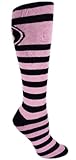 MOXY Socks Knee-High Black and Pink Striped Kettlebell Socks