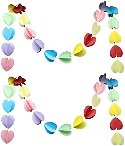 3D Heart Bunting Banner Party Decorations Colorful paper Hanging Garland for Wedding Baby Shower Birthday Home Decor, 2 Pack