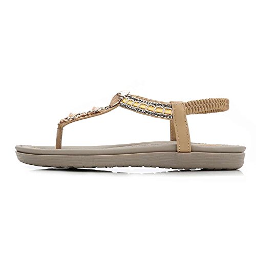 Meeshine Womens Summer Beach Flat Sandals Rhinestone Shiny Beads Slip On Flip Flops Thong Shoes(10 B(M) US,Beige 05)