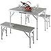 Giantex Aluminum Folding Camping Table Outdoor Portable Picnic Suitcase Table Set w/Bench 4 Seat, Silver-36 L
