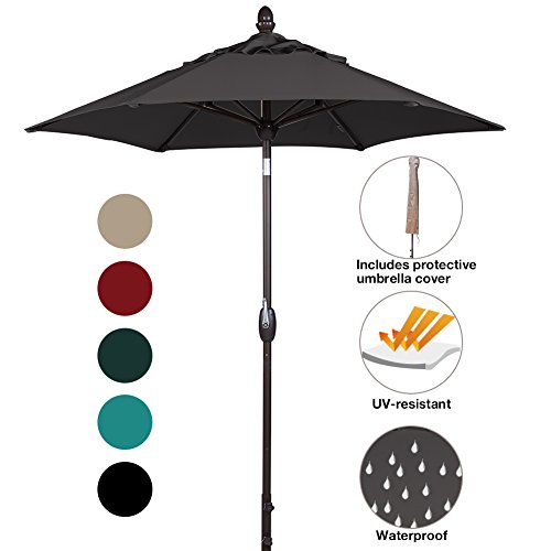 SORARA Patio Umbrella Outdoor Market Table Umbrella with Push Button Tilt&Crank&Umbrella Cover, 7-1/2 Feet, Black