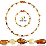 Baltic Amber Teething Necklace + Amber Teething Anklet Set for Baby (Unisex - Cognac/Milk - 12.5 Inches / 5.5 Inches) - 100% Authentic Amber Necklace & Amber Teething Bracelet for Infant & Toddler