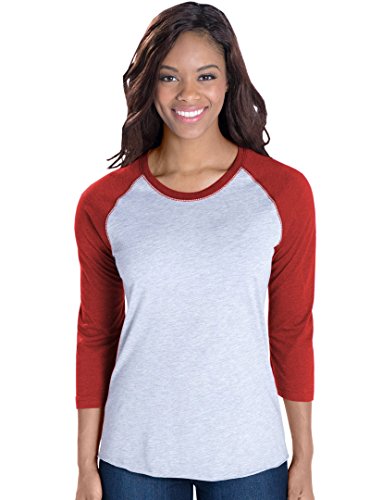 LAT Apparel Ladies 100% Cotton Baseball Jersey Tee, Heather/Red, Medium