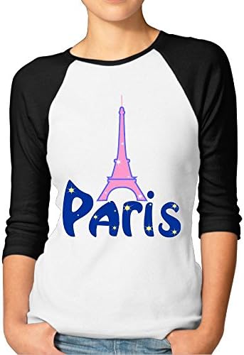 Hilary Women's Paris Eiffel Baseball Raglan Jersey T-Shirts 3/4-Sleeve XL